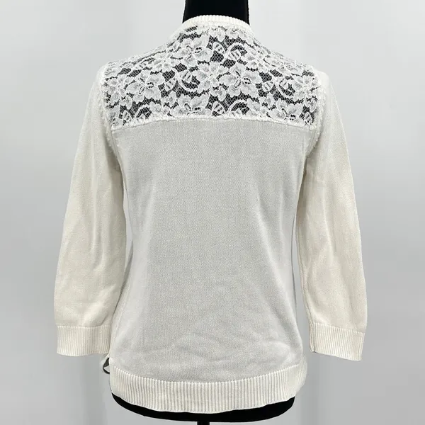 Ralph Lauren Lace Knit Top Womens M 3/4 Sleeve Sweater Quiet Luxury Costal White - Image 3
