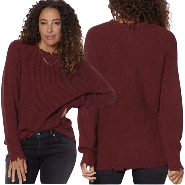 NWT Pistola Eva Distressed Crew Neck Knit Pullover Sweater Women's XS Red Black - Image 2