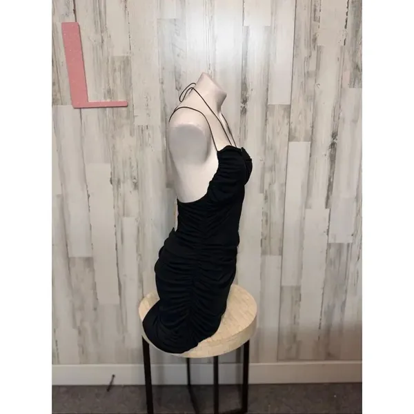 Black Ruched Bodycon Mini Dress Halter Neck Tie Back Stretchy Party Dress Size L - Image 8