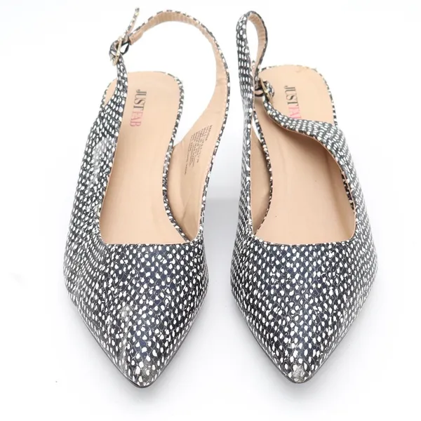 JustFab Mariona Black White Textured Slingback Kitten Heels Size 8.5 Pointed Toe - Image 4