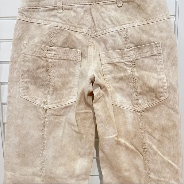 Zara High Rise Double Waist Beige Jeans Sz 0 Straight Leg Animal Print Splotchy - Image 11