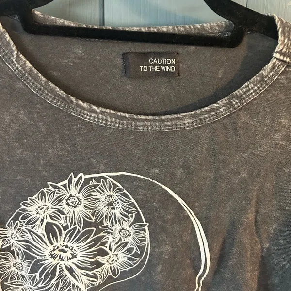 Caution To The Wind Charcoal Grey Floral Graphic Tee | Size Small - Image 2
