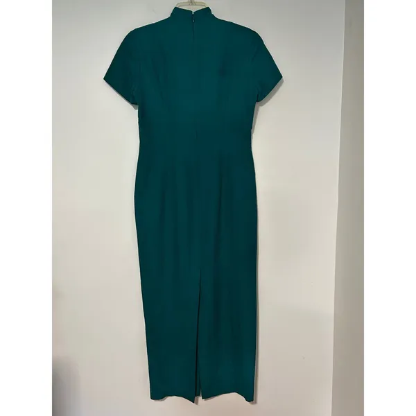 Dana Buchman Silk Teal Green Mandarin Collar Sheath Midi Dress Size 6 32820212 - Image 5