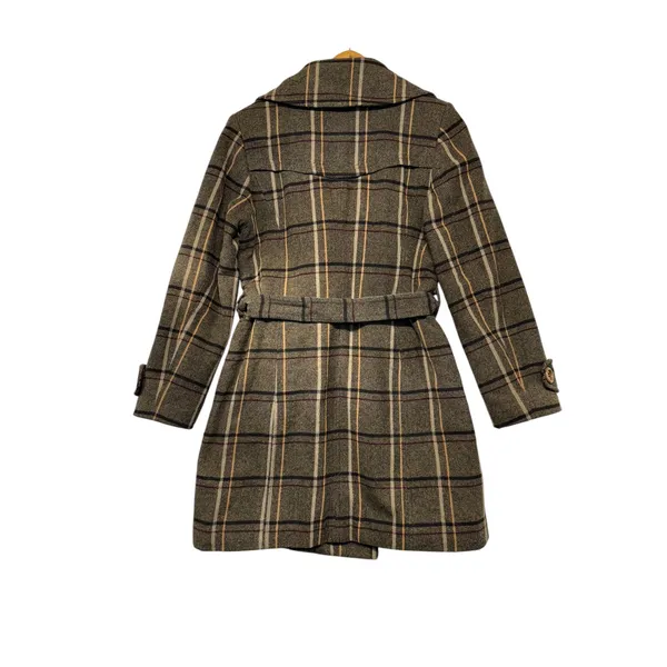 Bibise Clothing Brown Plaid Wool Blend Double Breasted Trench Coat Size 40 - Image 3