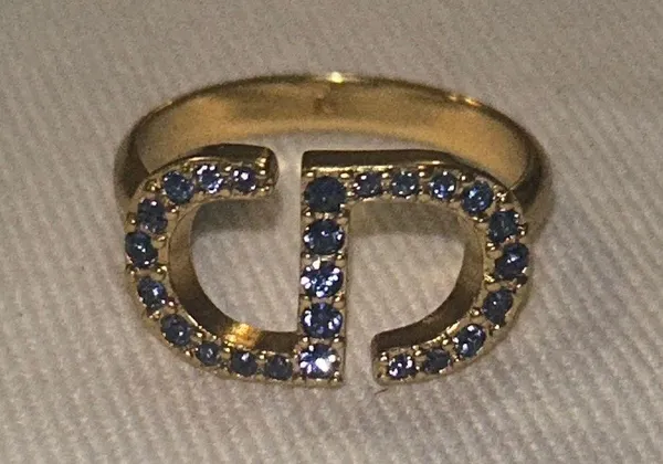 Petit CD Ring Gold-Finish Metal and Blue Crystals Size M - Image 5