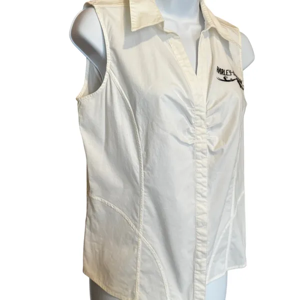 Harley Davidson Embroidered Rose Sleeveless Shirt L Biker Embroidered Roses Moto - Image 4