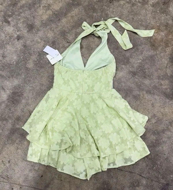Charmed Hearts green jacquard floral halter romper - Image 5
