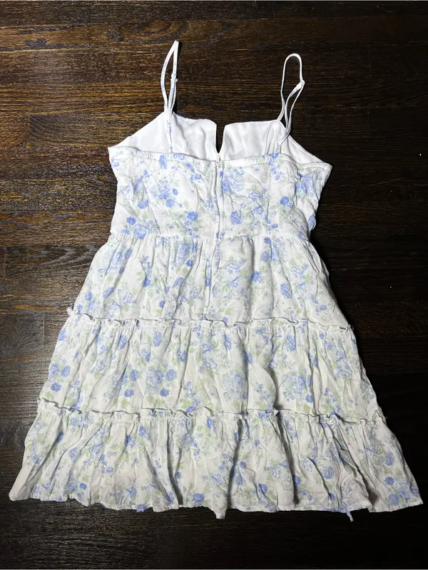 Altar’d State Vinka White and Blue Floral Lace-Up Mini Dress Lace Up Size Large - Image 5