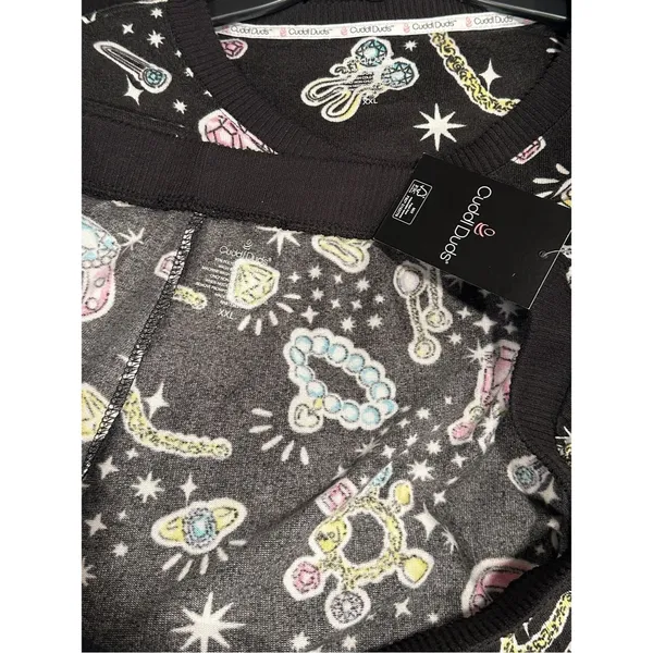 Cuddl Duds Sweater Knit Pajama Set NEW Long Sleeve Pants XXL Black Diamond Jewel - Image 12