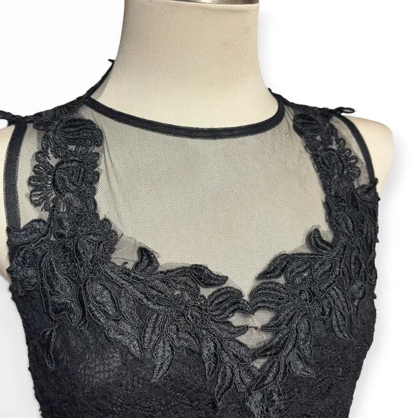 Symphony Lace Illusion Mesh Stretch Long Formal Dress Gown Black Large - Image 2