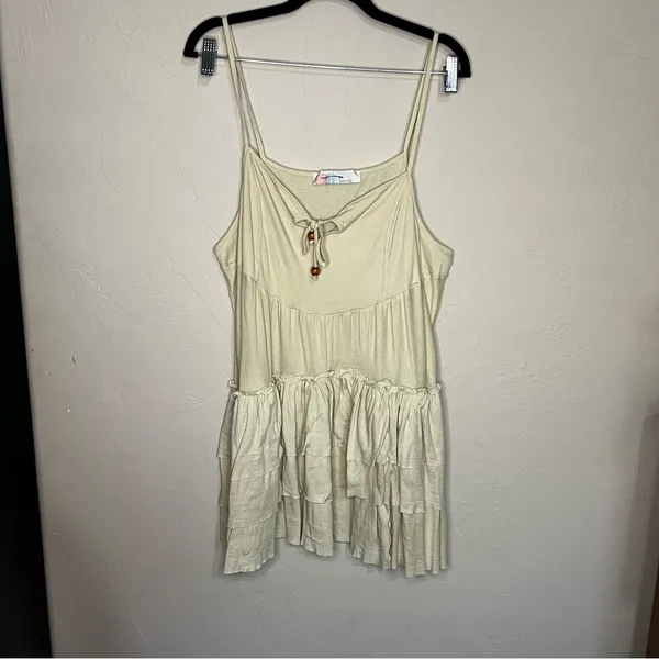 Free‎ People Beach Noelle Cream Tiered Spaghetti Strap Mini Boho Sundress - Image 2