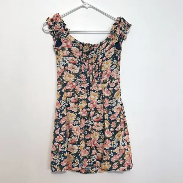 ABERCROMBIE & FITCH A&F Off the Shoulder Corset Mini Dress Blue Pink Etc Floral - Image 13