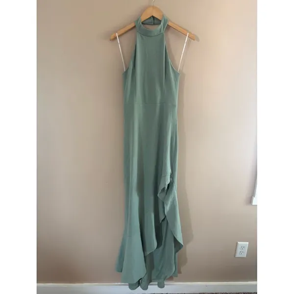 Lulus Majestic Perfection Sage Green Ruffled Halter Maxi Dress Size Medium Gala - Image 4