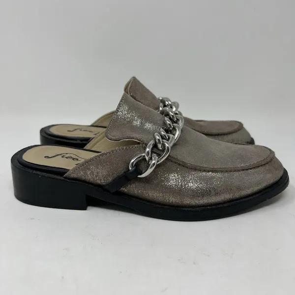Free People EU‎ 36 Women's Size 5.5-6 Vida Silver Metallic Chain Leather Mules - Image 3