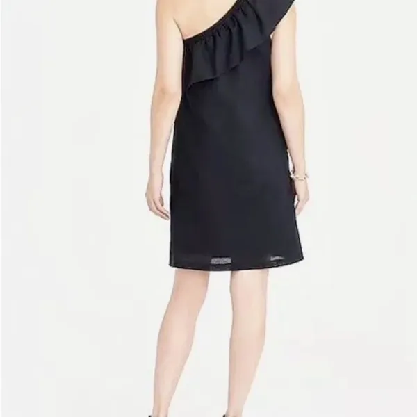 J.Crew Black‎ Linen Blend Ruffle One Shoulder Shift Dress Size S - Image 2