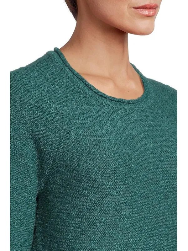 L.L.Bean teal midweight cotton slub rollneck pullover sweater, textured, knit - Image 2