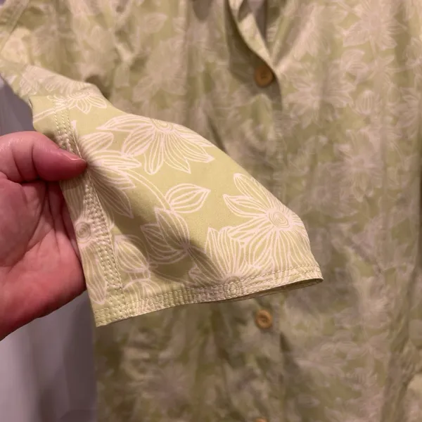LL Bean Womens Green Floral Print Lightweight Jacket L Cotton Fisherman‎ Spring - Image 3