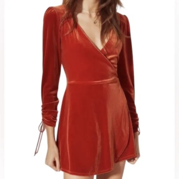 Urban Outfitters Goldmine Velvet Long Sleeve Romper Terra‎ Cotta Orange Size XS - Image 7