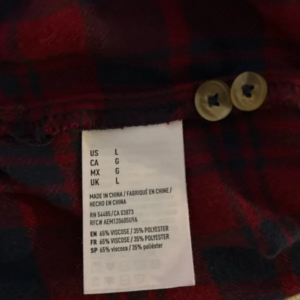 American Eagle Outfitters Large Red & Navy Plaid Button-Up - Image 6