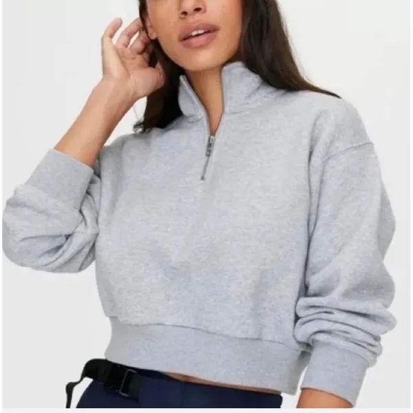 Tna Sweatshirt‎ Women S Grey Cozy Fleece Perfect Quarter Zip Cropped Pullover - Image 9