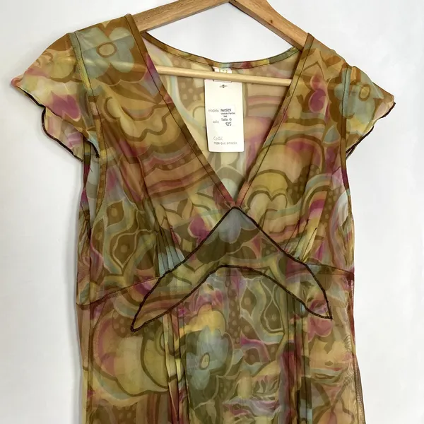 NWT Cinta sheer 90s flutter sleeve a-line dress women's size medium nylon - Image 2