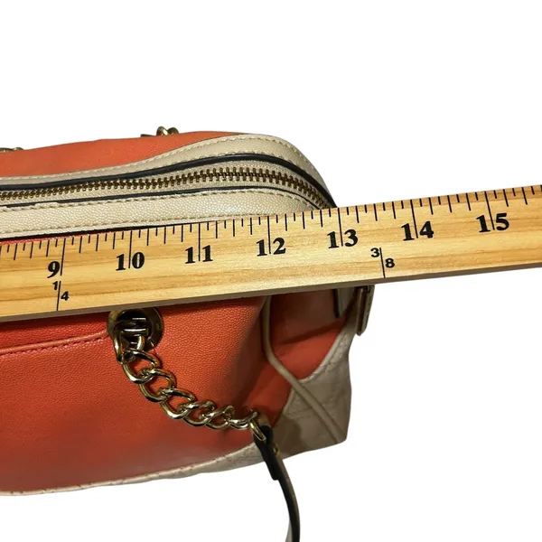 Anne Klein Satchel‎ Bag Womens Coral Cream Quilted Chain Shoulder Purse Padlock - Image 12