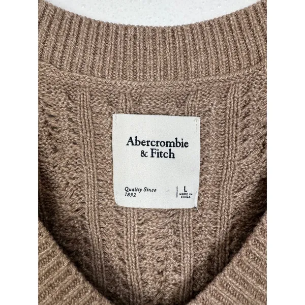 Abercrombie & Fitch Womens Cable Knit Sweater Vest Taupe Brown V-Neck Large - Image 3