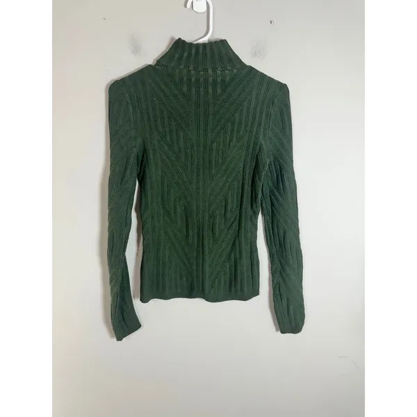 Ecru Womens Forest Green Mock‎ Neck Chevron Ribbed Long Sleeve Sweater Small - Image 3