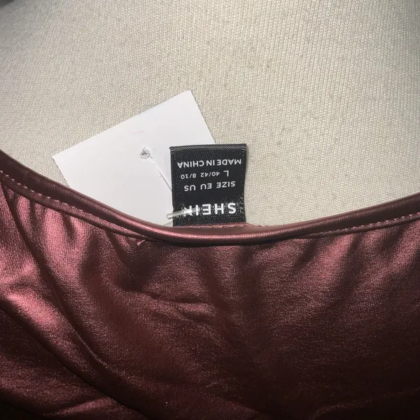 SHEIN Pleather Corset Top Tank Burgundy Metallic Brick Red Large - Image 3