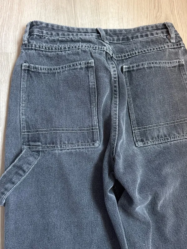 Streetwear style High-Rise Women's Black Carpenter Jeans with contrast stitching - Image 4