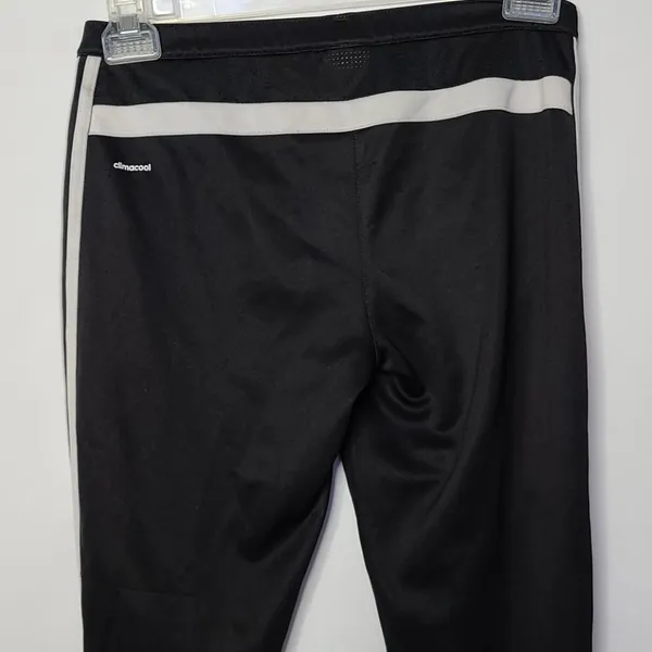Adidas black track workout pull on three stripe zipper pockets pants sz Small - Image 8