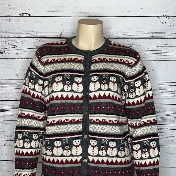 Croft & Barrow NWT Size XL Snowman Button Wool Blend Christmas Sweater Cardigan - Image 2