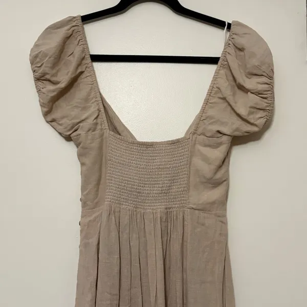 Free People Tan Tie Front Cutout Puff Sleeve Midi Dress Womens‎ XS - Image 7