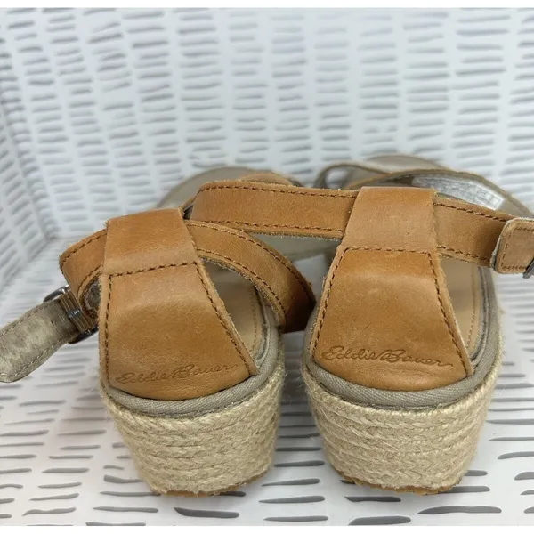 Eddie Bauer W. Kara Womens Brown Leather Geometric Espadrille Wedge Sandals‎ 9 - Image 7