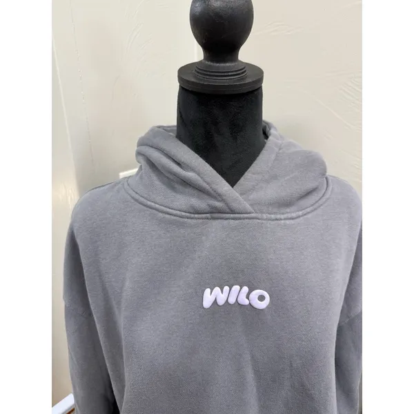WILO The Label Hoodie Women Grey Purple Wellness Club Puff Print Sweatshirt Gym - Image 4