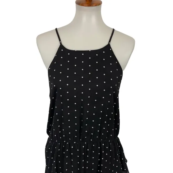 Abound Polka Dot Mini Dress Large Black White Sleeveless Ruffle Hem Retro Y2K - Image 2
