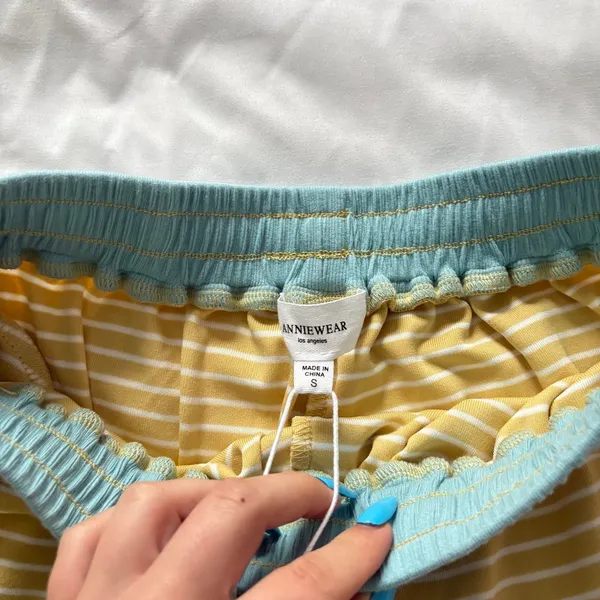 NWT Annie Wear Yellow Striped Lounge‎ Shorts Womens Small Sleep Pjs - Image 4