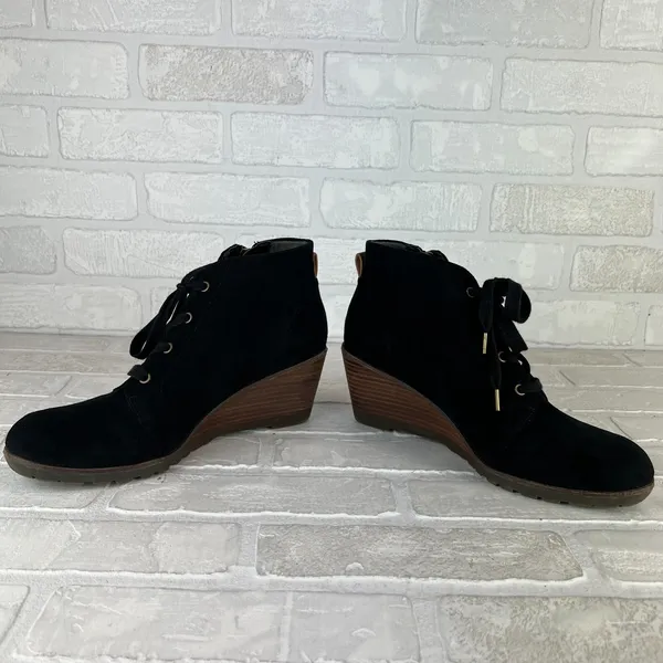 Dr Scholls Ankle Booties Womens 9 M Black Faux Suede Wedge Lace Up Zipper Nelly - Image 9