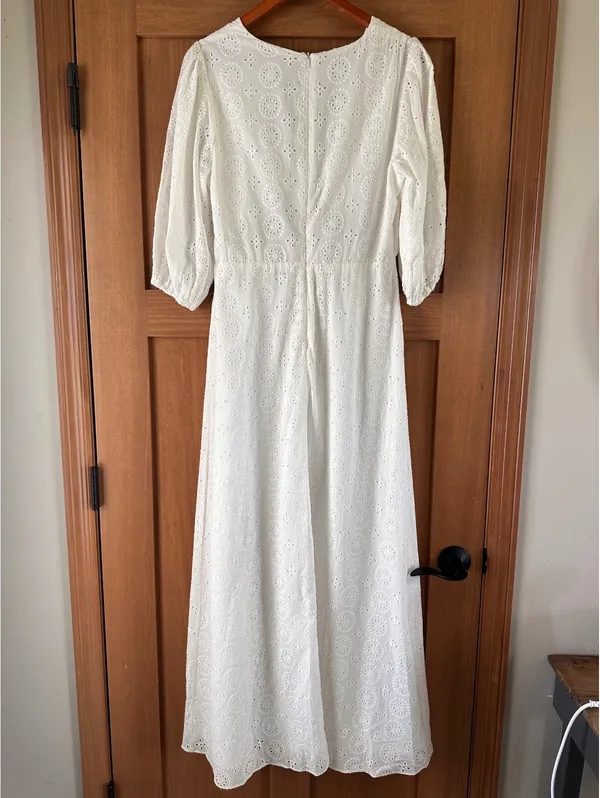 NWT Hutch Anthropologie White Eyelet Cutout Maxi Dress Puff Sleeve Women’s 12 P - Image 7