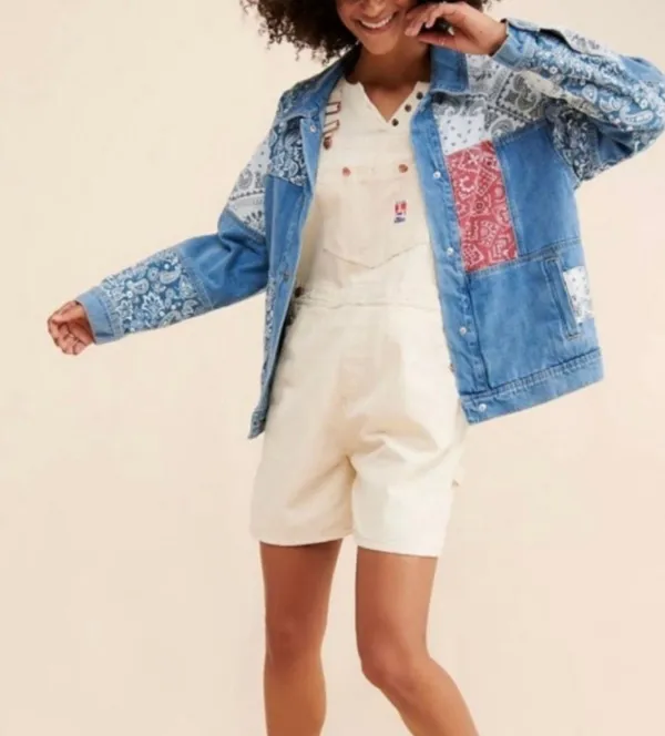 Driftwood Faria Patchwork Denim Trucker Jacket - Image 4