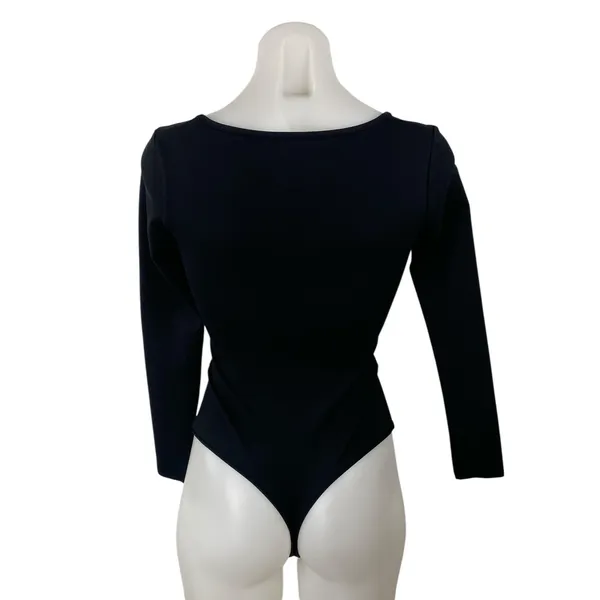 Abercrombie & Fitch Black Long Sleeve Square Neck Knit Thong Bodysuit Top Size S - Image 4