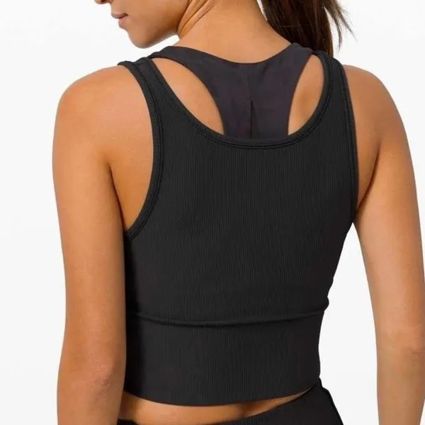lululemon athletica power pivot ribbed tank top tight fit cropped black size 2 - Image 3