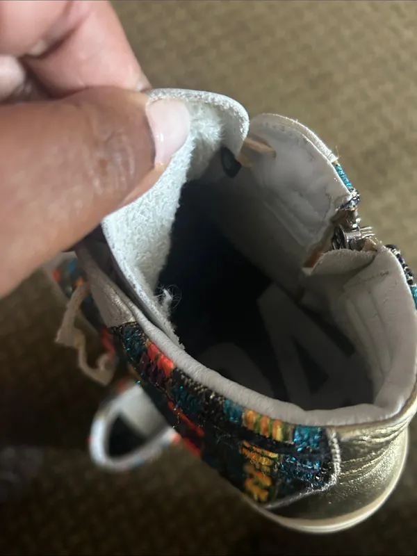 P448 Women’s White High-Top Leather Sneakers with Multicolor Woven Panels - Image 8