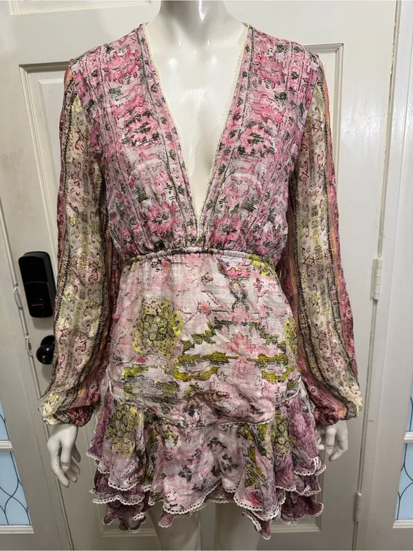 HEMANT & NANDITA Maya Cotton Paisley Floral Long Sleeve Mini Dress S Large - Image 4