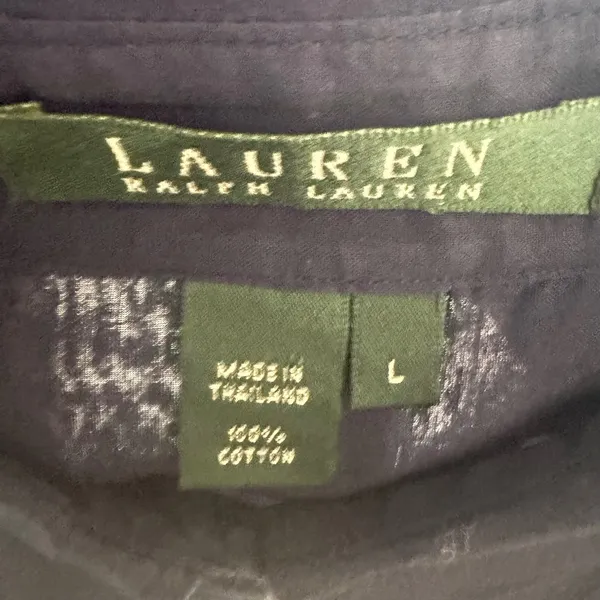 Lauren Ralph Lauren Navy Blue Cotton Button‎ Down Shirt Utility Pocket Womens L - Image 2