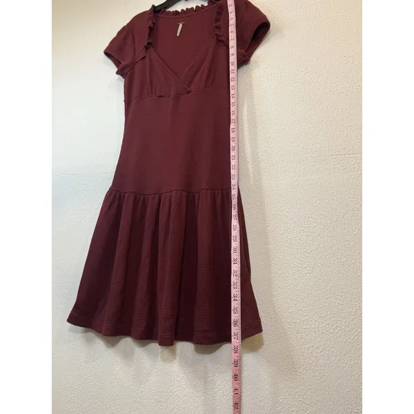 Free People Dress Medium Midi Burgundy V-neck Ruffle - Image 3