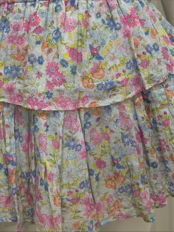 LoveShackFancy 100% Cotton Smocked Ruffle Mini Dress Blue & Pink Floral Size XS - Image 7