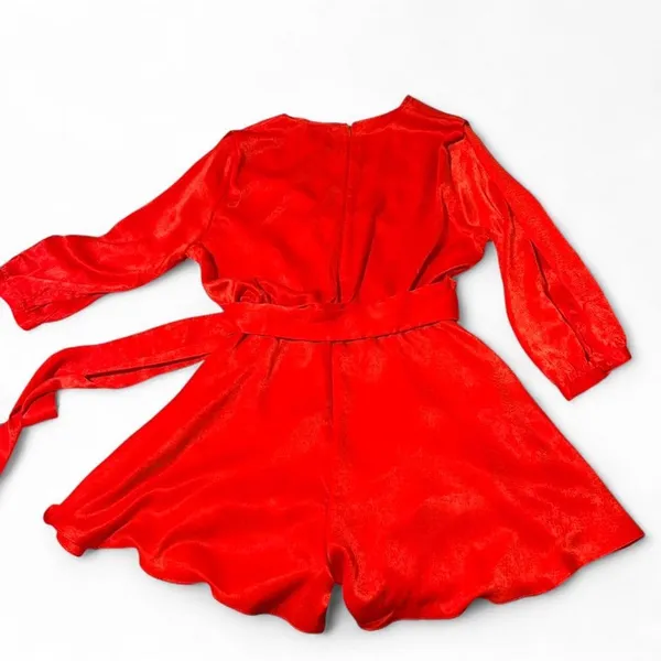 Zara Red Velvet Wrap Romper with Tie Waist Sz XL - Image 7