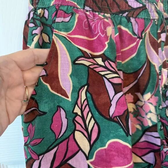 100% Linen Cynthia Rowley Palazzo Pant MED 30x28 Tropical Floral‎ Flowy Loose - Image 5