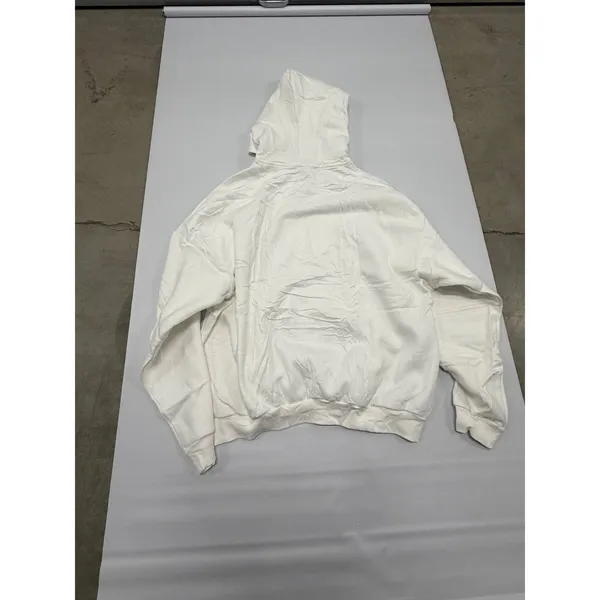 White Quarter Zip Hoodie Oversized Cotton Blend Fleece Sweatshirt size L - Image 6